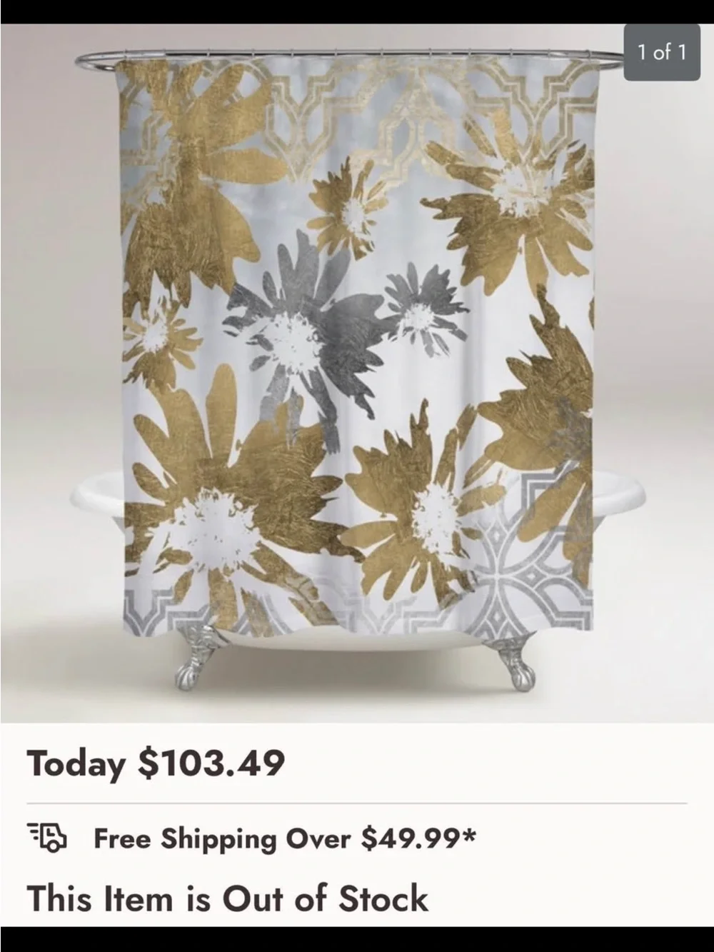 Oliver Gal Gold and Silver Floral Shower Curtain